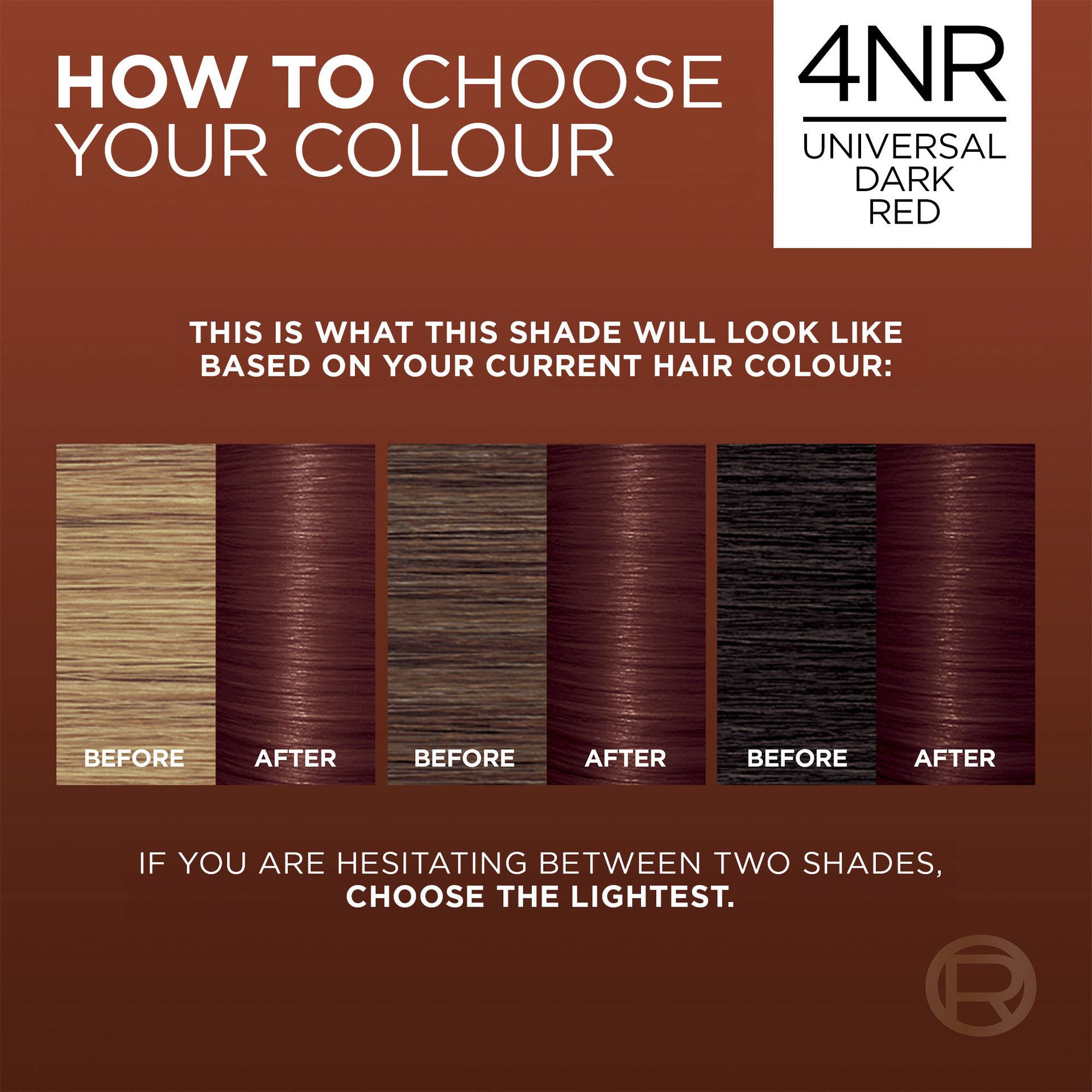 Hair before and after using Excellence Crème 4NR Natural Dark Red